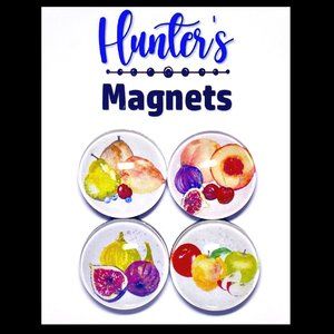 Set of 4 Magnets Watercolor Summer Fruit 2 Glass Refrigerator Kitchen Whiteboard